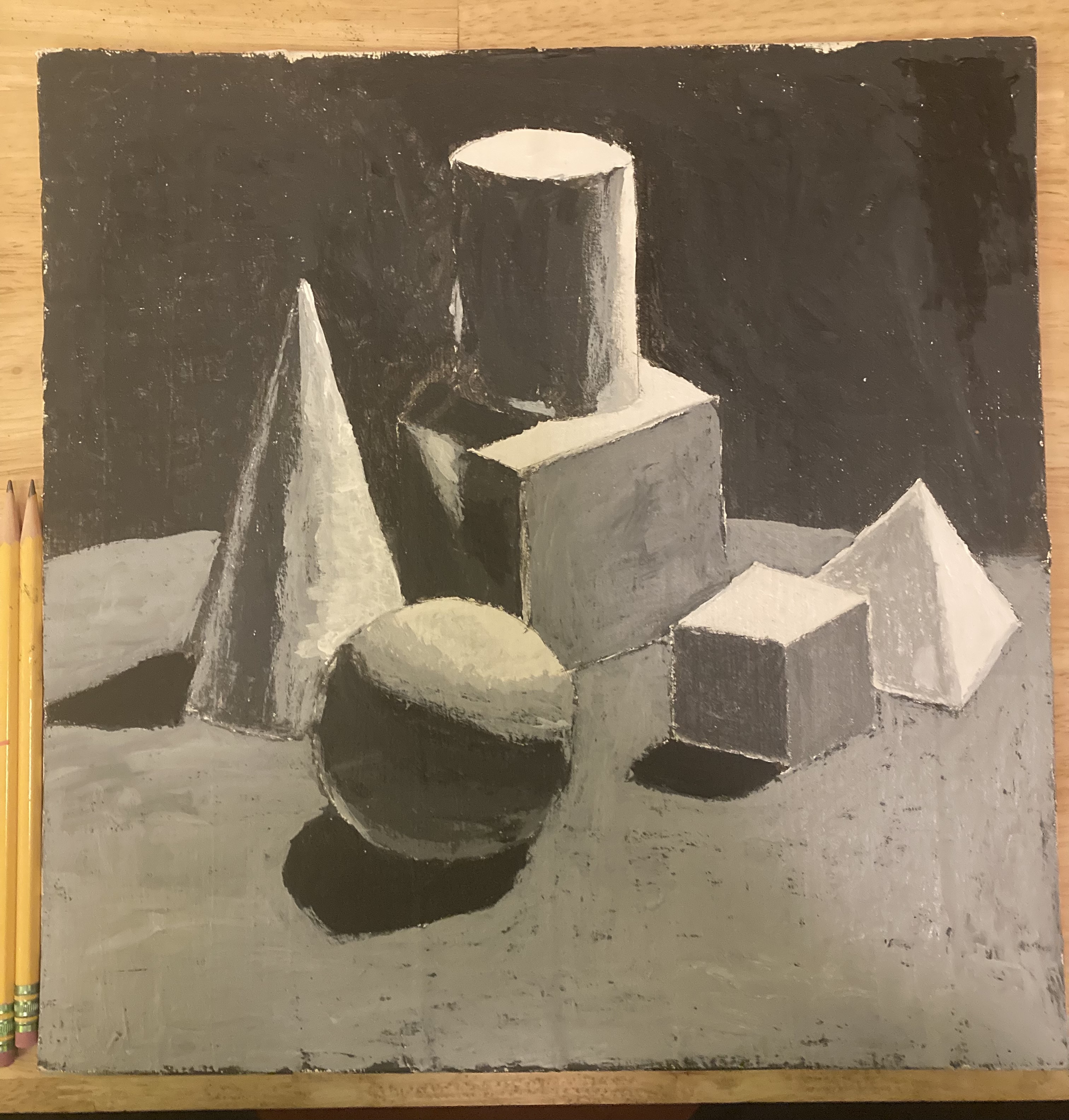 Acrylic paint on the bottom of a wooden chessboard